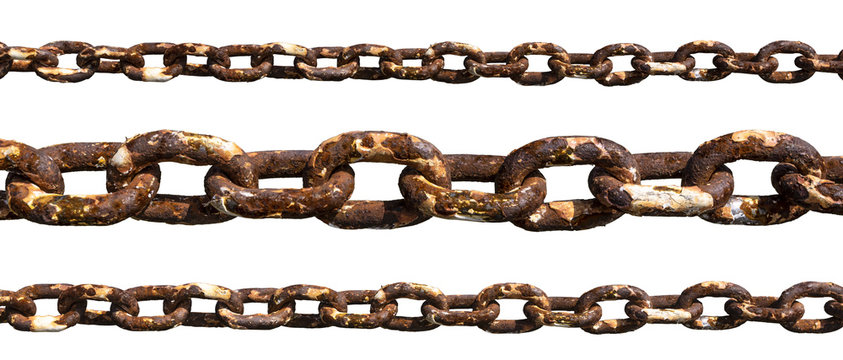 Old rusty chain isolated on white background