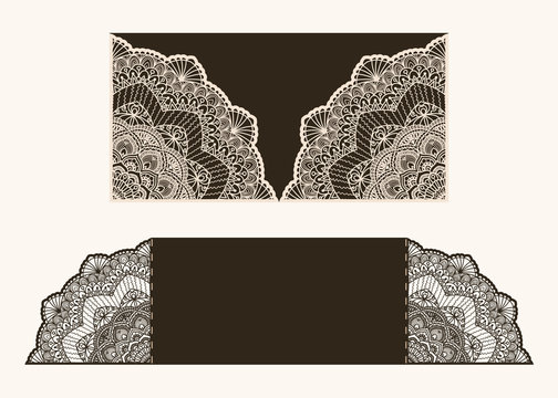 Set of elegant lace greeting silver vintage cards with graceful ornament. Design element for wedding invitation or announcement template, banner, postcard, save the date card