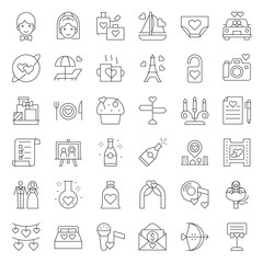 Valentine, Wedding and honeymoon icon set, thin line icon