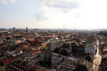 Aerial view of the rooftops of downtown of Zagreb, Croatia