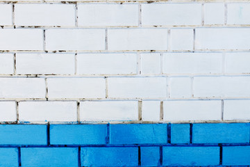 Abstract vertical modern square white brick tile wall texture background. Blue colour