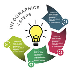 4 step vector element in four colors with labels, infographic diagram. Business concept of 4 steps or options with light bulb