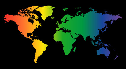colorful world map isolated on black background. World vector illustration