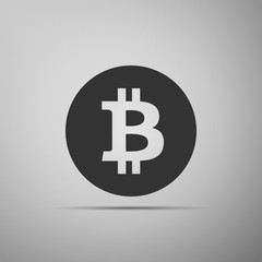 Cryptocurrency coin Bitcoin icon isolated on grey background. Bitcoin for internet money. Physical bit coin. Digital currency. Blockchain based secure crypto currency. Flat design. Vector Illustration