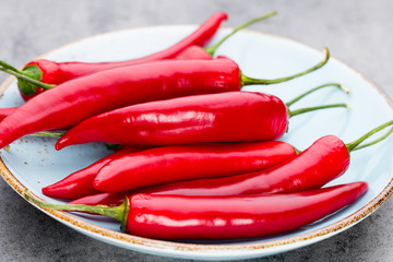 Chili cayenne pepper on grey background.