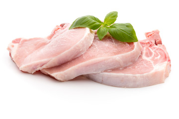 Fresh raw beef steak isolated on white background, top view.