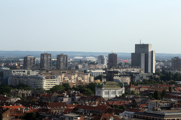 Fototapeta na wymiar Aerial view of Zagreb, southern part panorama in bright sunny day, Zagreb, Croatia 