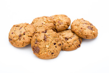 Chocolate chip cookie isolated on white background.