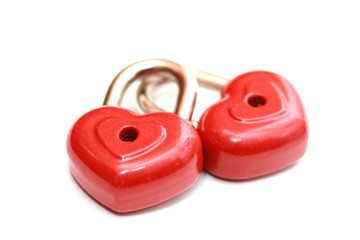 Red heart shape lock. Romantic padlock isolated.