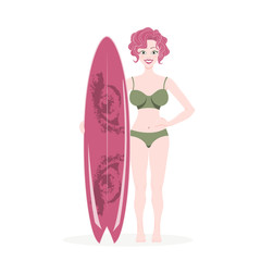 European girl with magenta surfboard