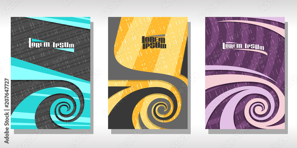 Wall mural vector set of colorful covers, 3 layouts of design brochure with spiral abstract pattern and copy sp