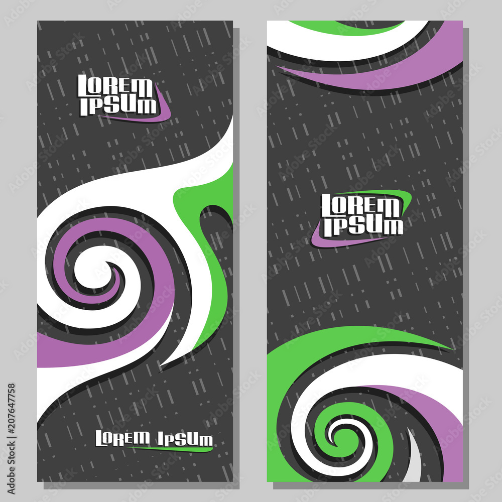 Wall mural vector vertical futuristic banners, 2 layouts for design flyers with spiral abstract pattern and cop