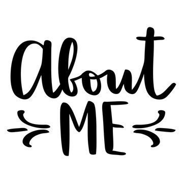 Hand drawn lettering: About me. Lettering for your blog, for online shop, for tags and banners.