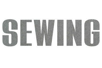 SEWING word gray fabric texture on white background