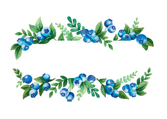 Watercolor blueberry fruits frame