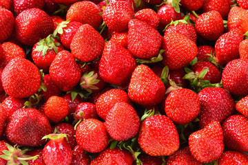 Strawberry. Fresh berries macro. Fruit background. Top view.