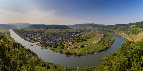 Fototapeta na wymiar Panorama of the Moselle river valley as seen from the viewpoint Prinzenkopf