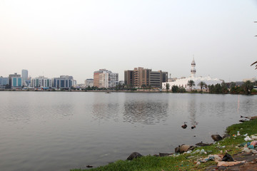 Fototapeta premium The Jaffali Mosque nearby Balad (Shopping area) in evening Jeddah, Saudi Arabia