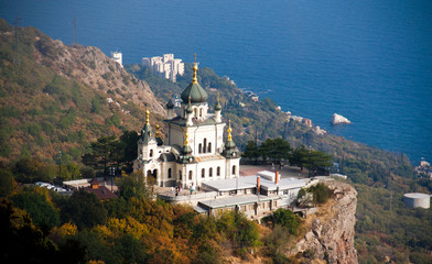 Naklejka premium Autumn view of the Church of Christ's Resurrection in Foros, Crimea