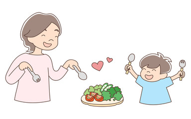 お母さんと子ども_野菜大好き