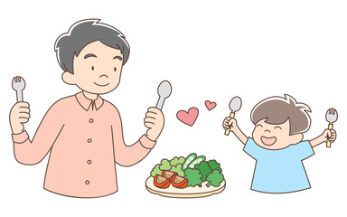 お父さんと子ども_野菜大好き