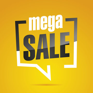 Mega sale in brackets yellow white black isolated sticker icon