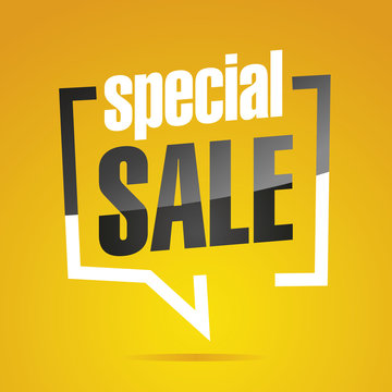 Special sale in brackets yellow white black isolated sticker icon