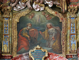 Nativity Scene, Adoration of the Magi, fresco on the ceiling of the Church of Our Lady of the Snow in Belec, Croatia 