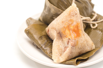 Zongzi - Traditional Dragon Boat Festival dumpling. Hand drawn watercolor painting isolated on white background.