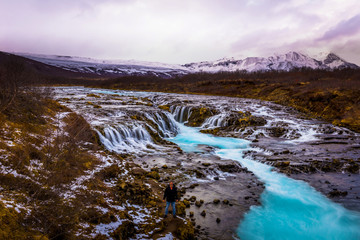 Bruarfoss - May 03, 2018: Traveler at Bruarfoss Waterfall, Iceland