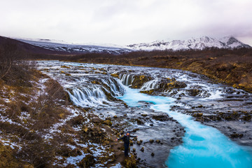 Bruarfoss - May 03, 2018: Traveler at Bruarfoss Waterfall, Iceland