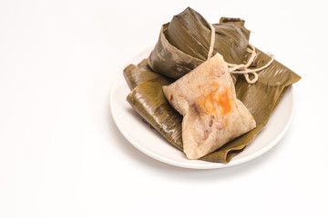 Zongzi - Traditional Dragon Boat Festival dumpling. Hand drawn watercolor painting isolated on white background.