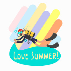 Diver color character. Flat vector illustration