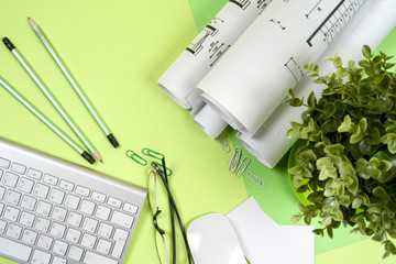 Architect working on blueprint.