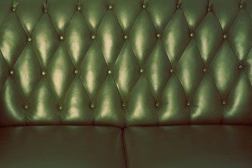 The green surface of the leather back of the vintage couch.