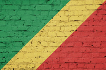 Texture of a flag of  Republic of the Congo on a brick wall.