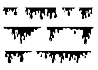 Paint dripping set. Black dripping liquid for glasses.Paint flows abstract. Current paint, stains. Current drops falling. Current inks. Vector illustration.Splash paintbrush.Melt industry.hand drawn