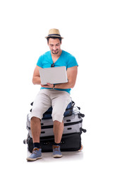 Freelancer working on the go isolated on white