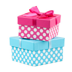 Red and blue present boxes isolated