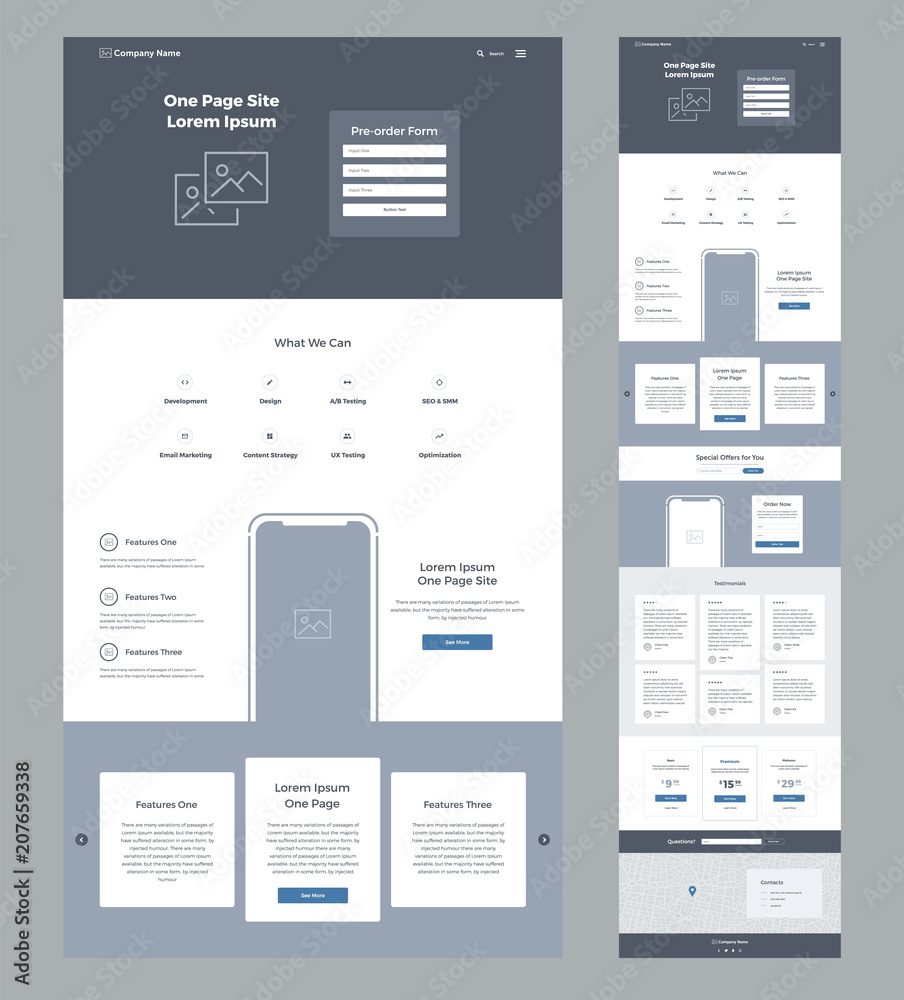 Wall mural one page website design template for business. landing page wireframe. flat modern responsive design