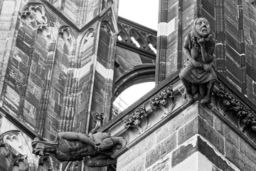 Gargoyles are very typical for Gothic churches. They are on one hand just waterspouts to prevent rainwater form running down masonry walls, on the other hand they are fantastical sculptures.