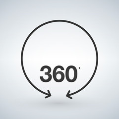 360 degree view of vector circle arrows isolated. Signs with arrows to indicate the rotation or panoramas to 360 degrees.