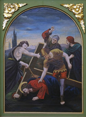 Obraz na płótnie Canvas 7th Stations of the Cross, Jesus falls the second time, church of Saint Matthew in Stitar, Croatia 