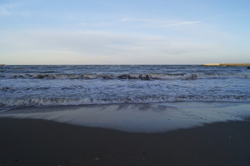 The colors of the Black Sea waves at twilight, Constanta, Romania
