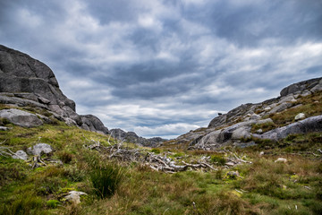 Fototapeta na wymiar Bad weather Norway landscape rough hike