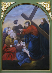 Obraz na płótnie Canvas 8th Stations of the Cross,Jesus meets the daughters of Jerusalem, church of Saint Matthew in Stitar, Croatia 
