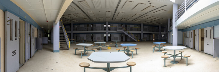 Abandoned prison cellblock