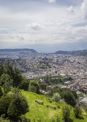 Fototapeta na wymiar aerial view of the city of Quito, capital of Ecuador, on a sunny day