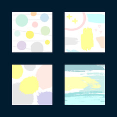 Set of square watercolour templates for design. Patterns drawn by hand with rough brush.