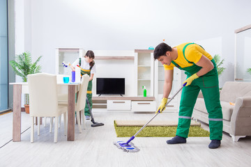 Cleaning professional contractors working at house